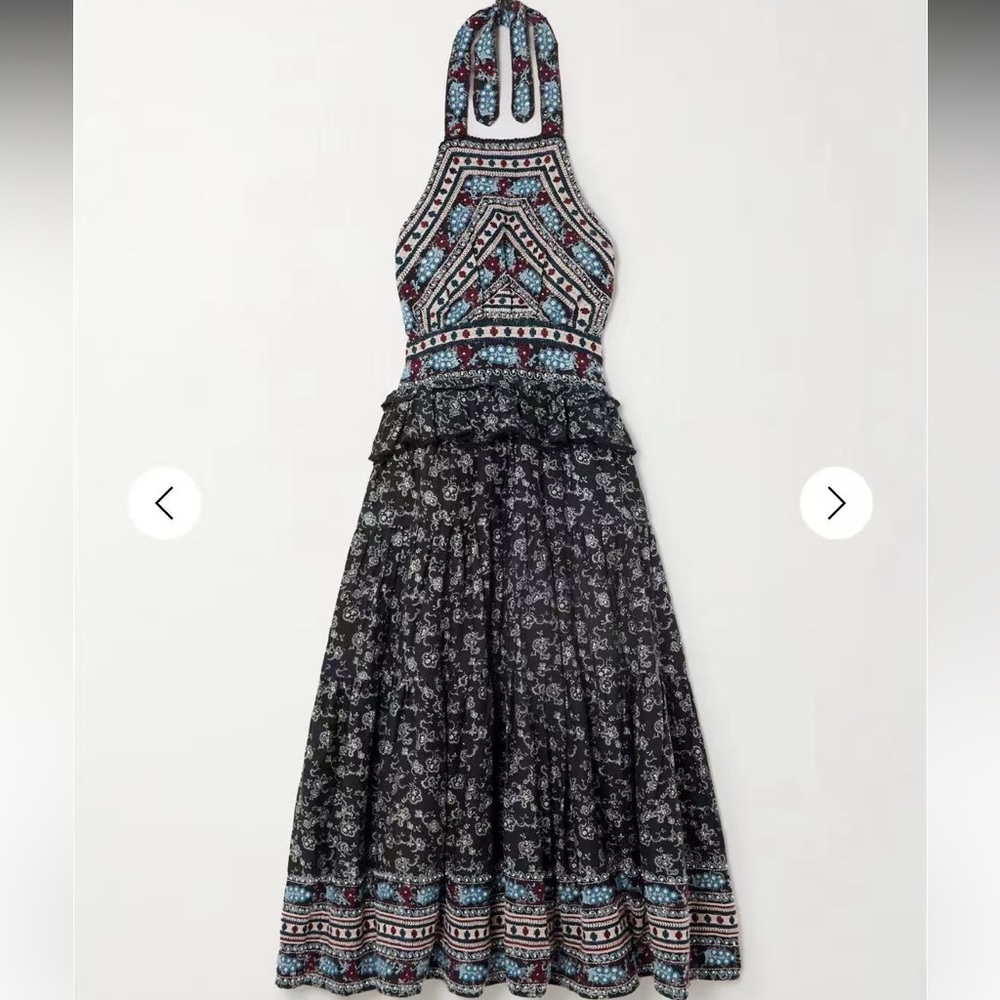 Sea Everly ruffled embroidered floral print cotton midi dress NWT